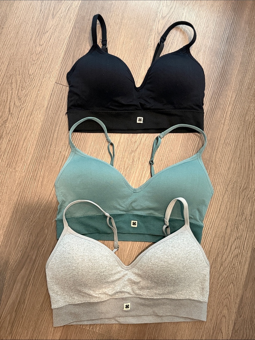 Lucky Brand 3-Pack Seamless Bralettes — Black, Teal, Light Gray
